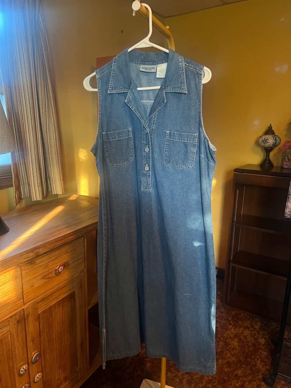 Sleeveless vintage  Denim Shirt Dress - Blue